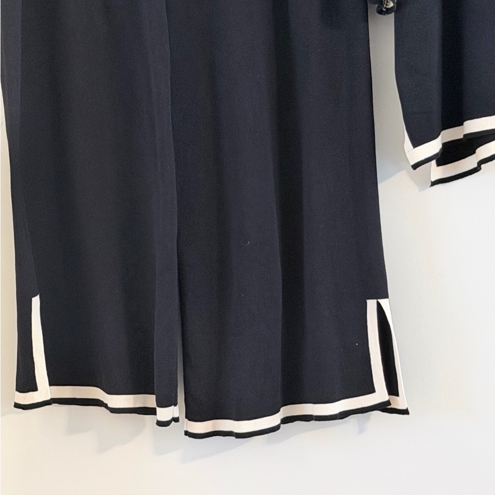 Black Knit Two-Piece Lounge Set with Cream Trim Wide Leg Pants Size XL - Picture 7 of 16